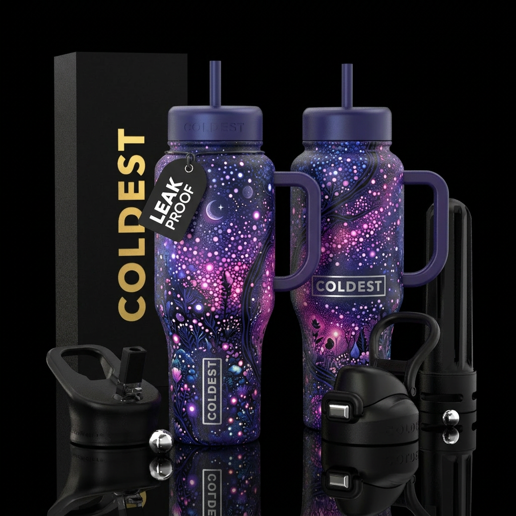 glossy, realism, please show both the front and ba... water bottle design