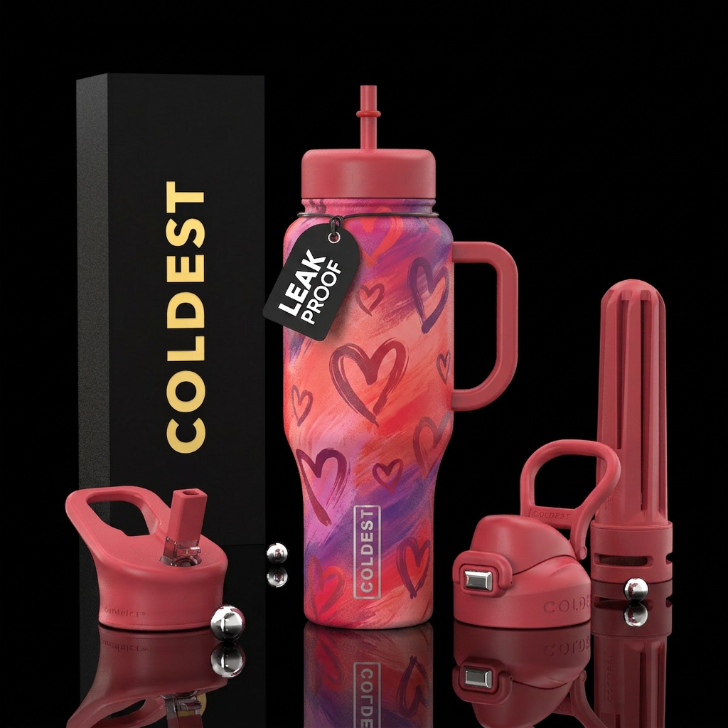 romantic, brush stroke, hearts, dip dye water bottle design