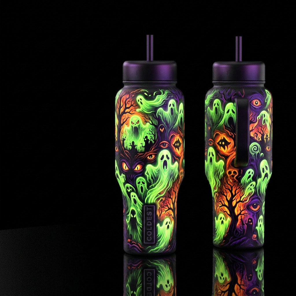 mysterious, Halloween, scary, glowie, brilliant fl... water bottle design