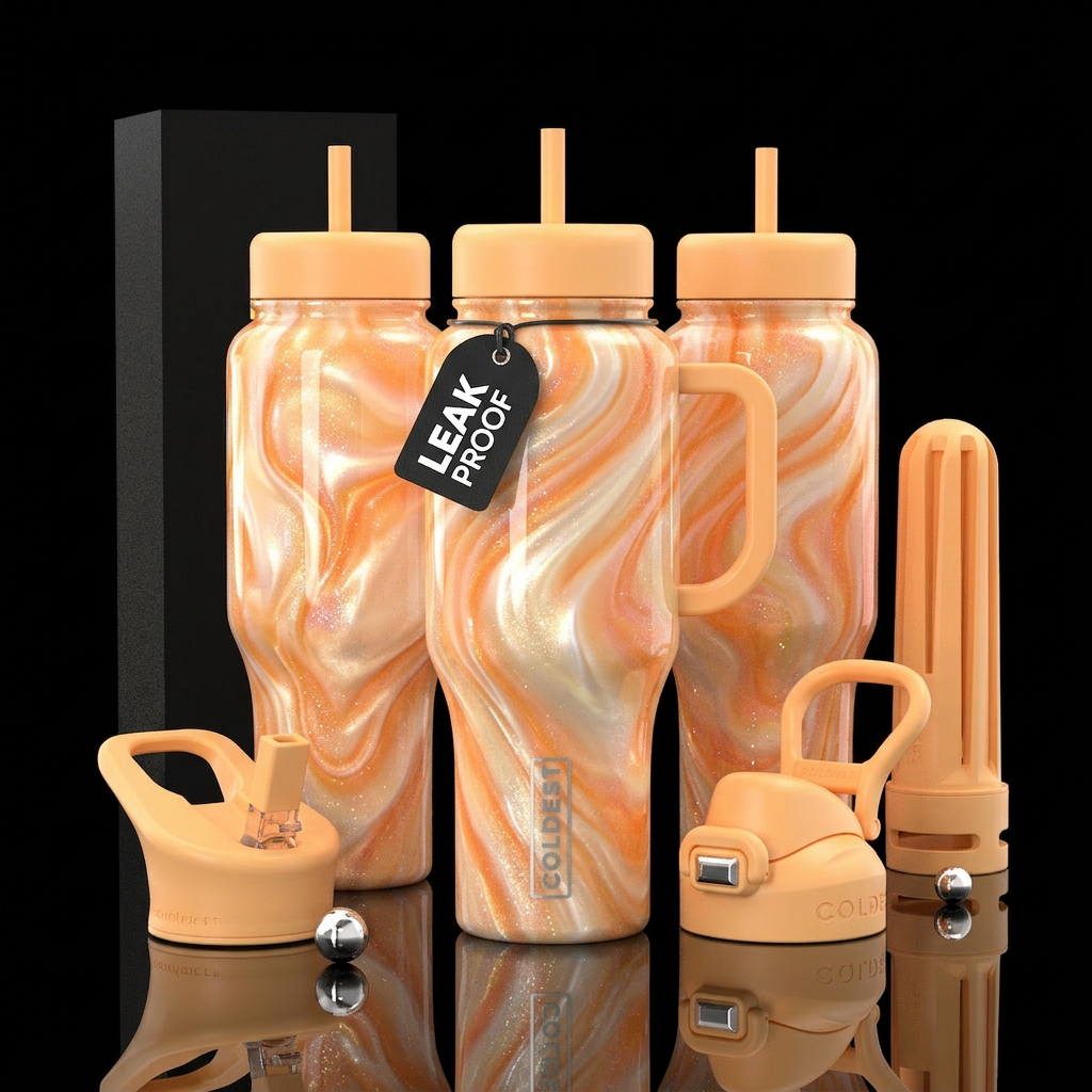 glossy, realism, please show both the front and ba... water bottle design