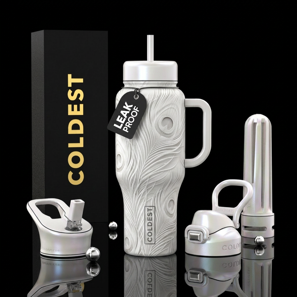 glossy, realism, please show both the front and ba... water bottle design