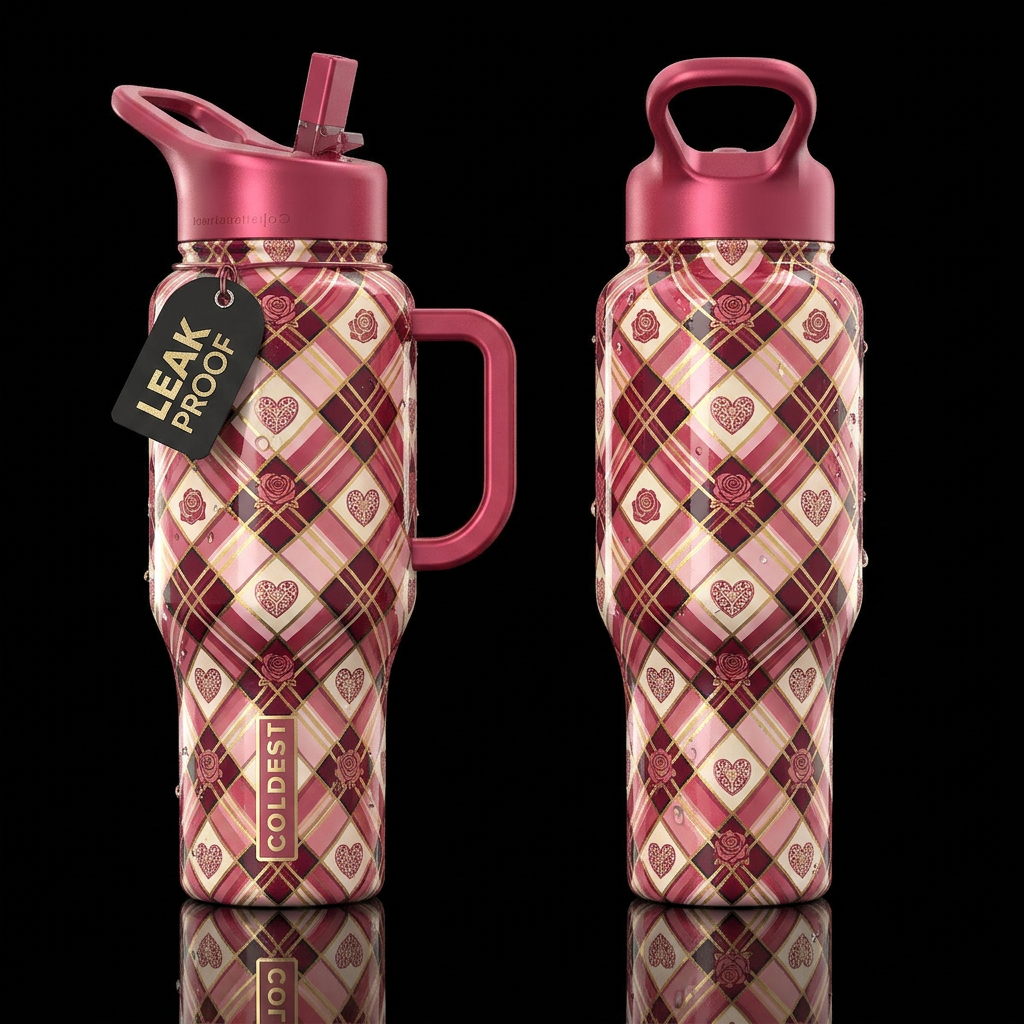 shiny, realism, please show both the front and bac... water bottle design