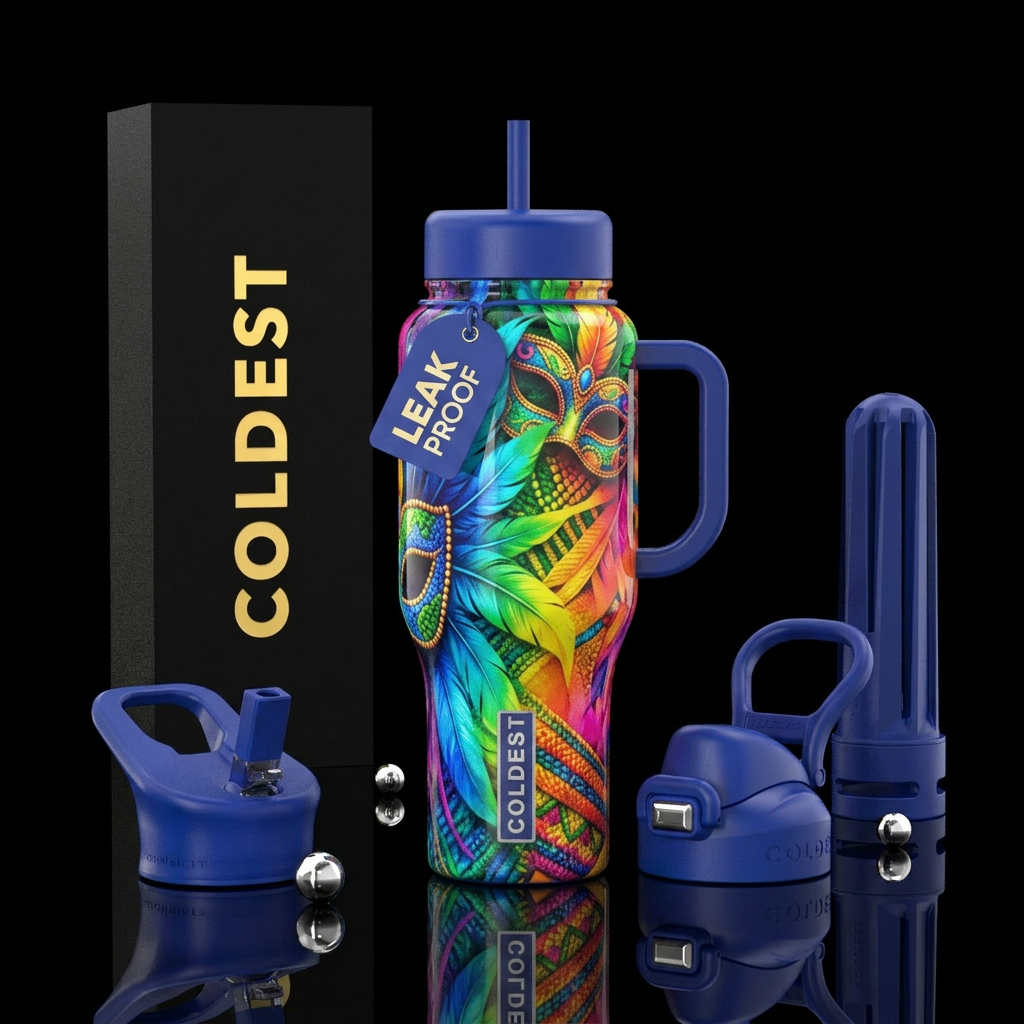 glossy, realism, please show both the front and ba... water bottle design