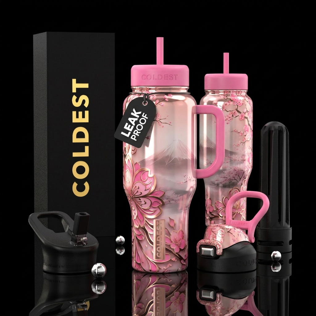glossy, realism, please show both the front and ba... water bottle design