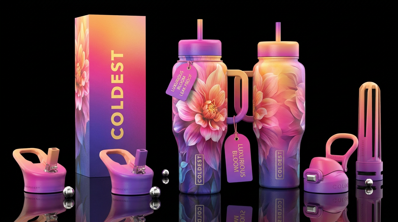 shiny, realism, please show both the front and bac... water bottle design