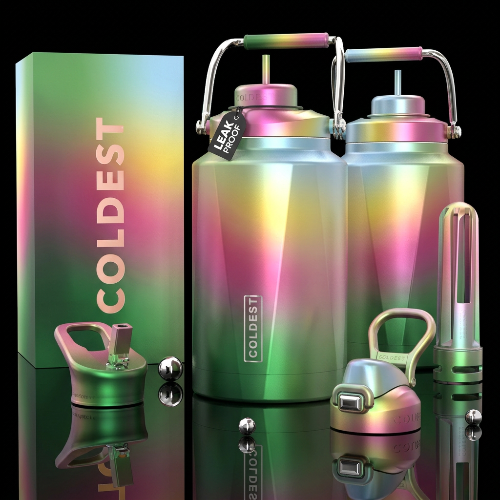 shiny, realism, please show both the front and bac... water bottle design