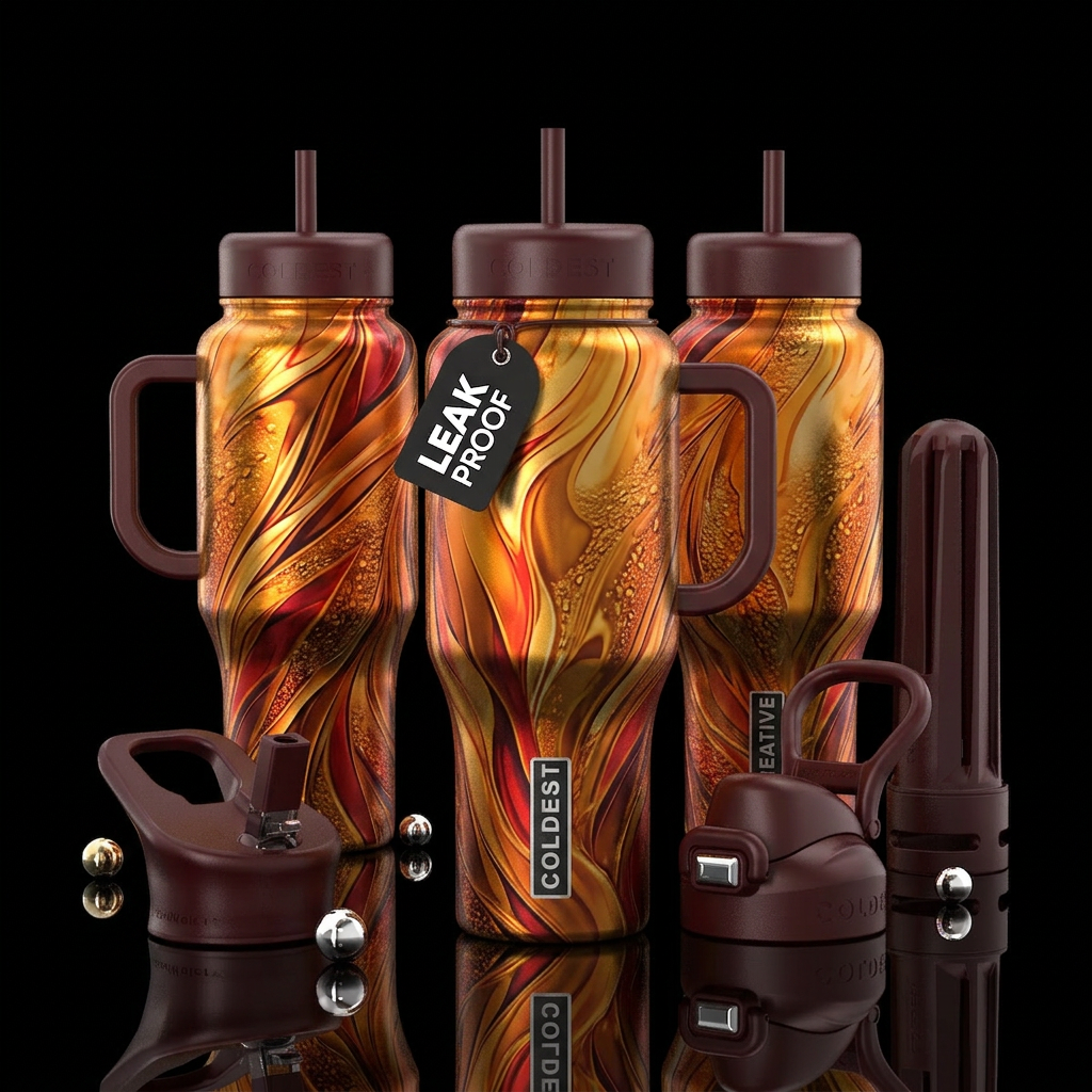 shiny, realism, please show both the front and bac... water bottle design