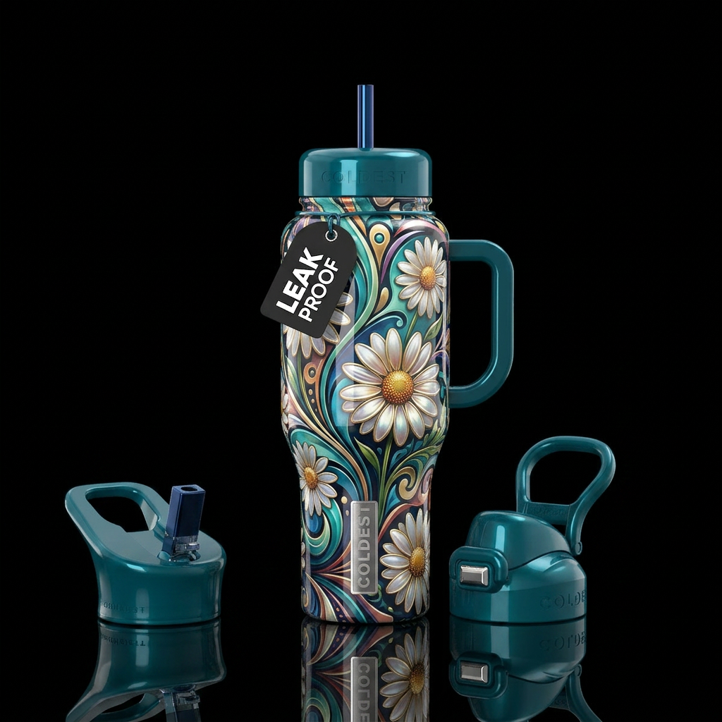 shiny, realism, please show both the front and bac... water bottle design