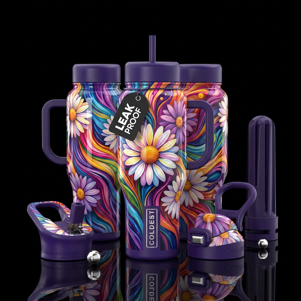 shiny, realism, please show both the front and bac... water bottle design