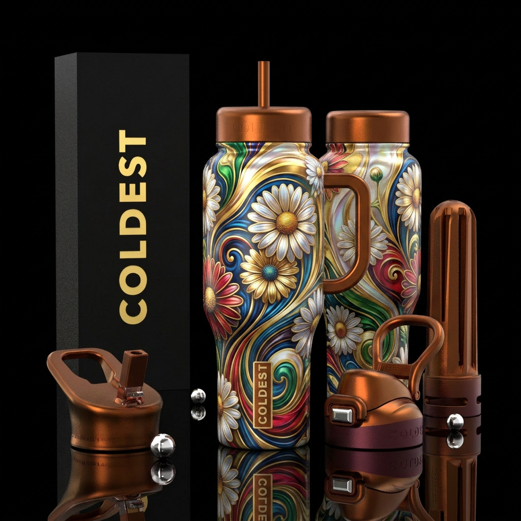 shiny, realism, please show both the front and bac... water bottle design