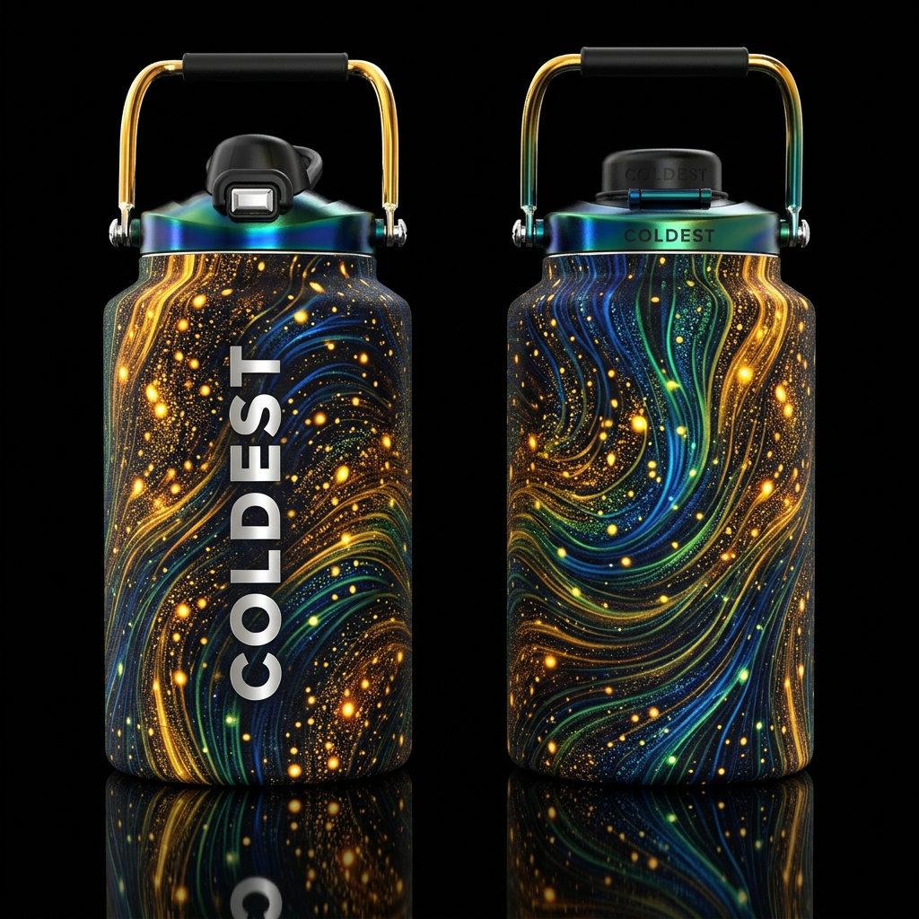 realism, please show both the front and back of th... water bottle design