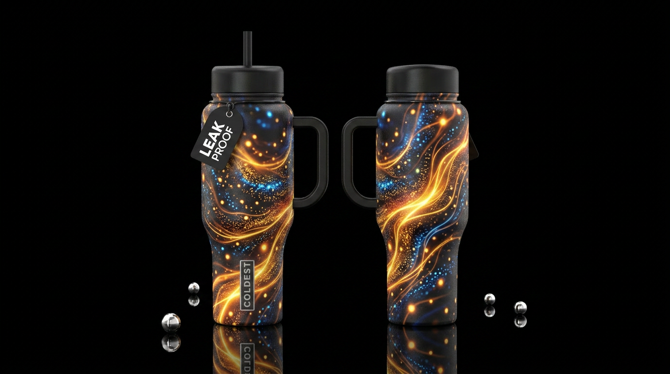 realism, please show both the front and back of th... water bottle design
