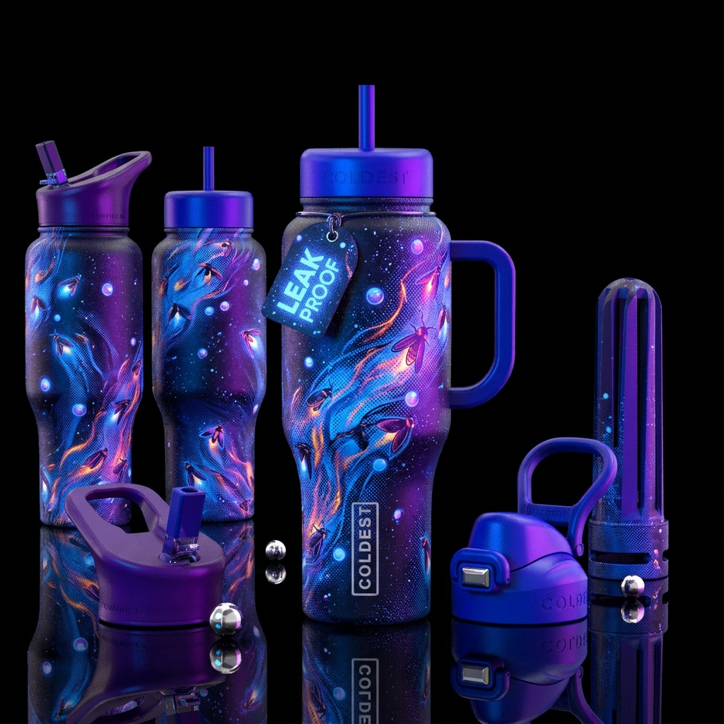 realism, please show both the front and back of th... water bottle design