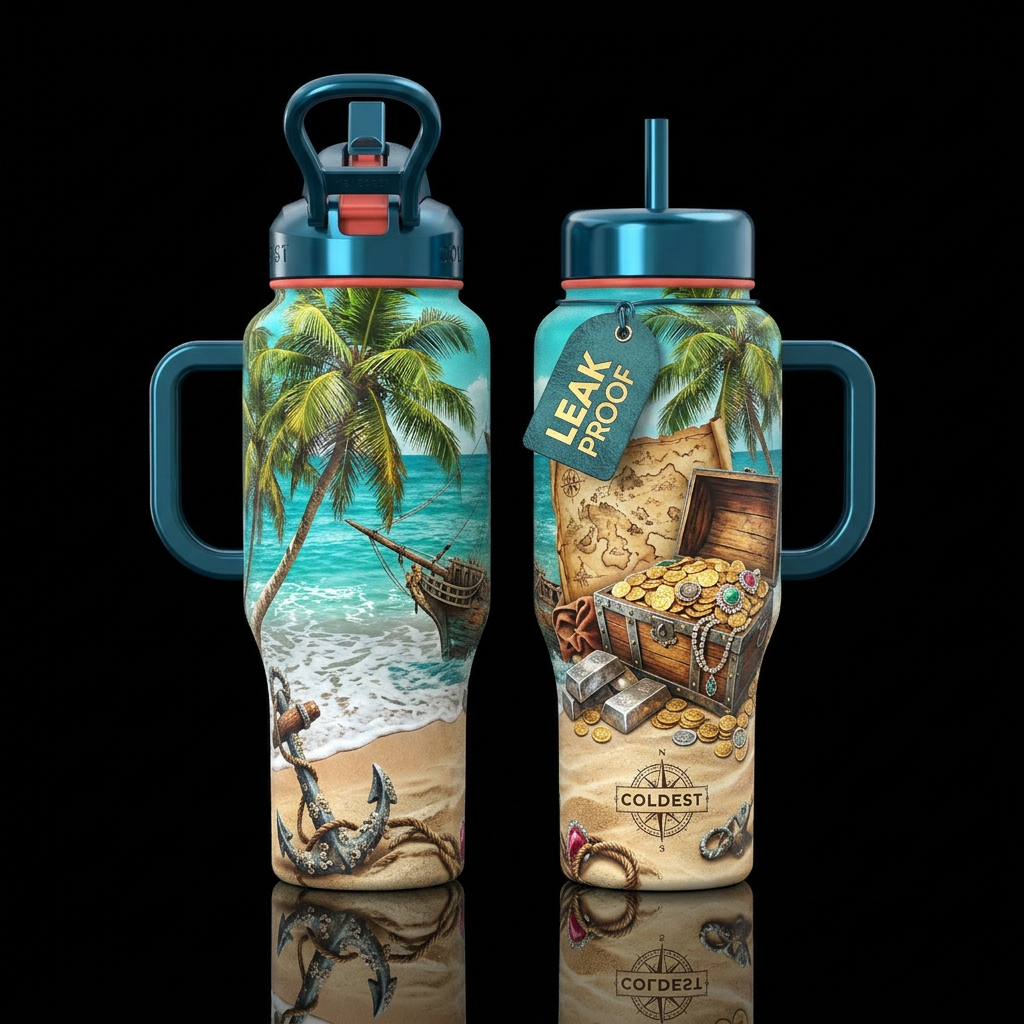 realism, please show both the front and back of th... water bottle design