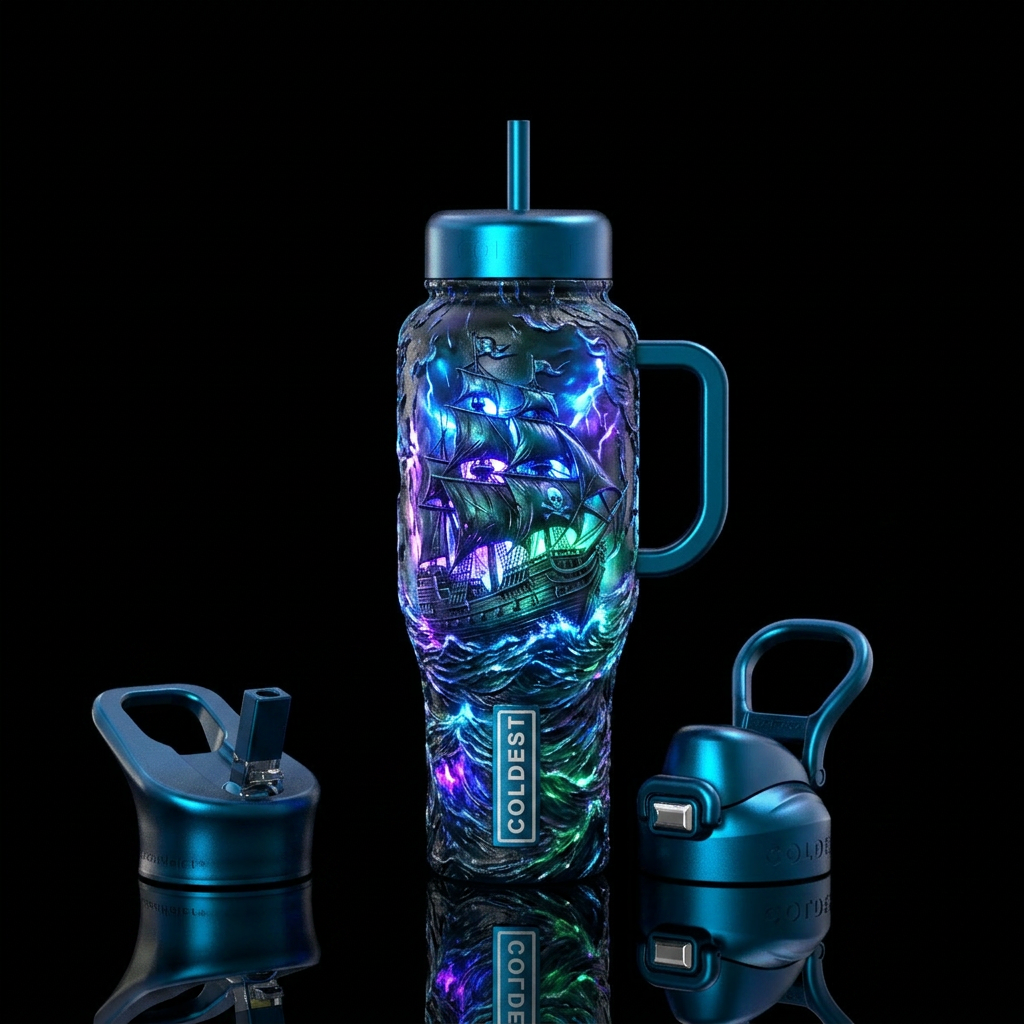 realism, please show both the front and back of th... water bottle design