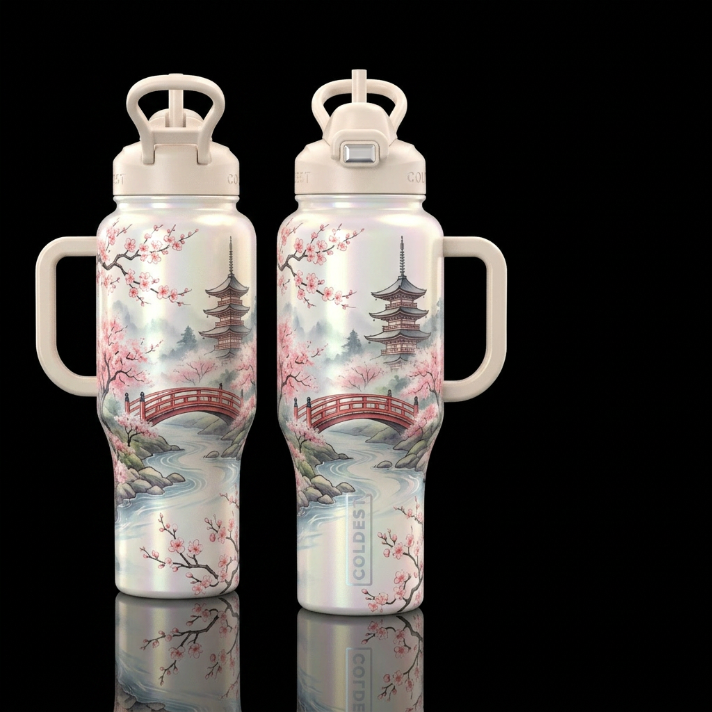 please show both the front and back of the bottle,... water bottle design