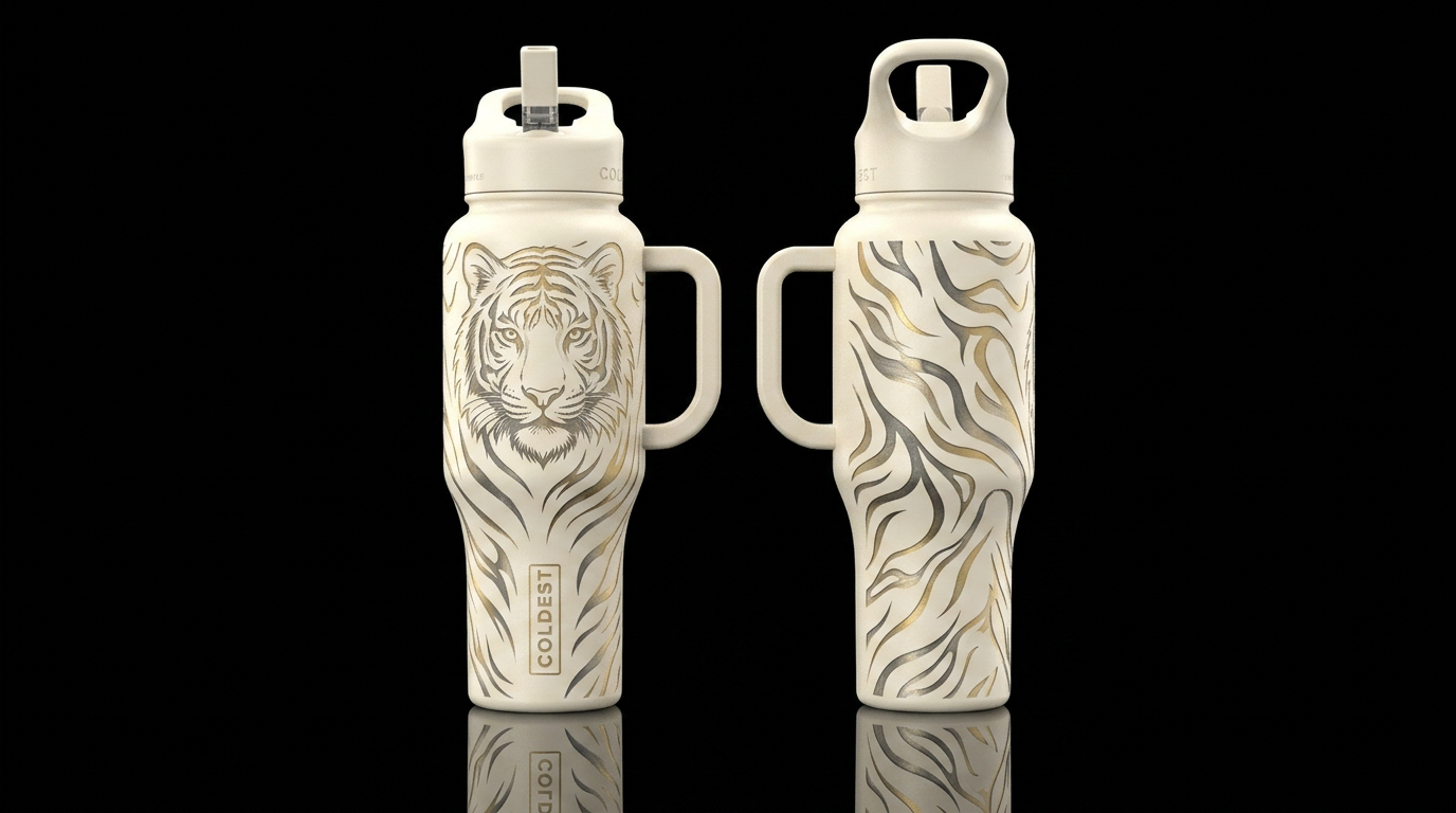 please show both the front and back of the bottle,... water bottle design