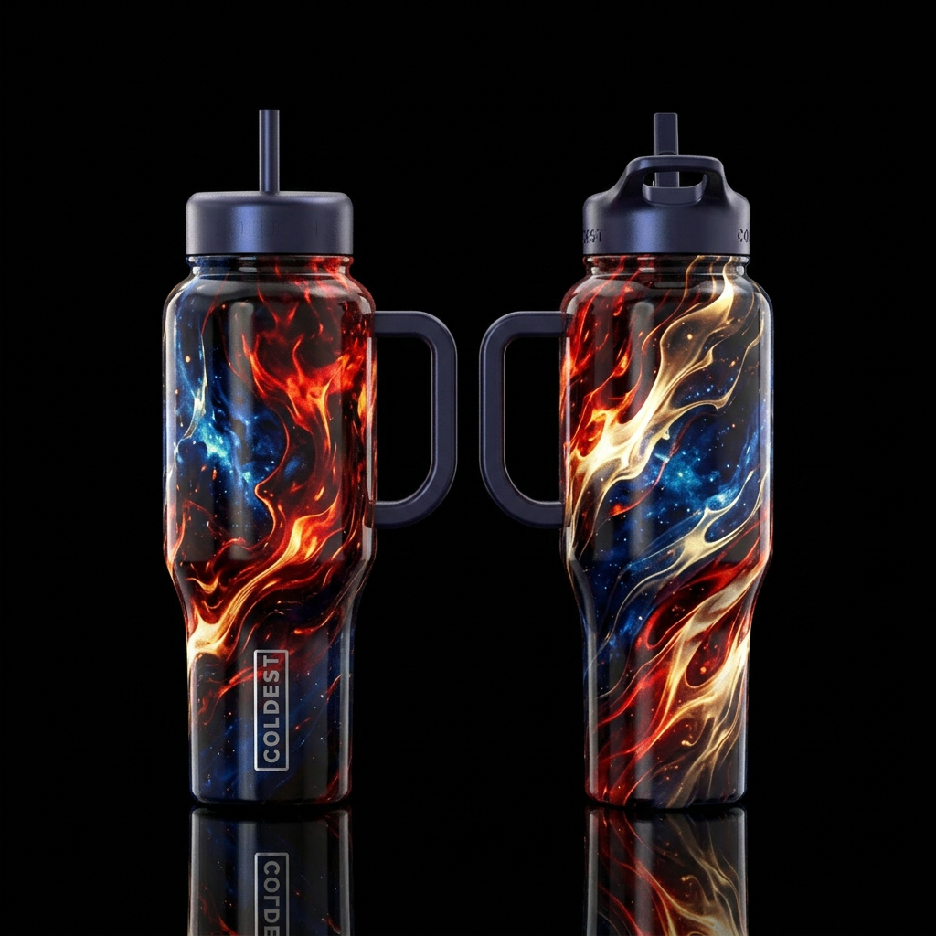 please show both the front and back of the bottle,... water bottle design