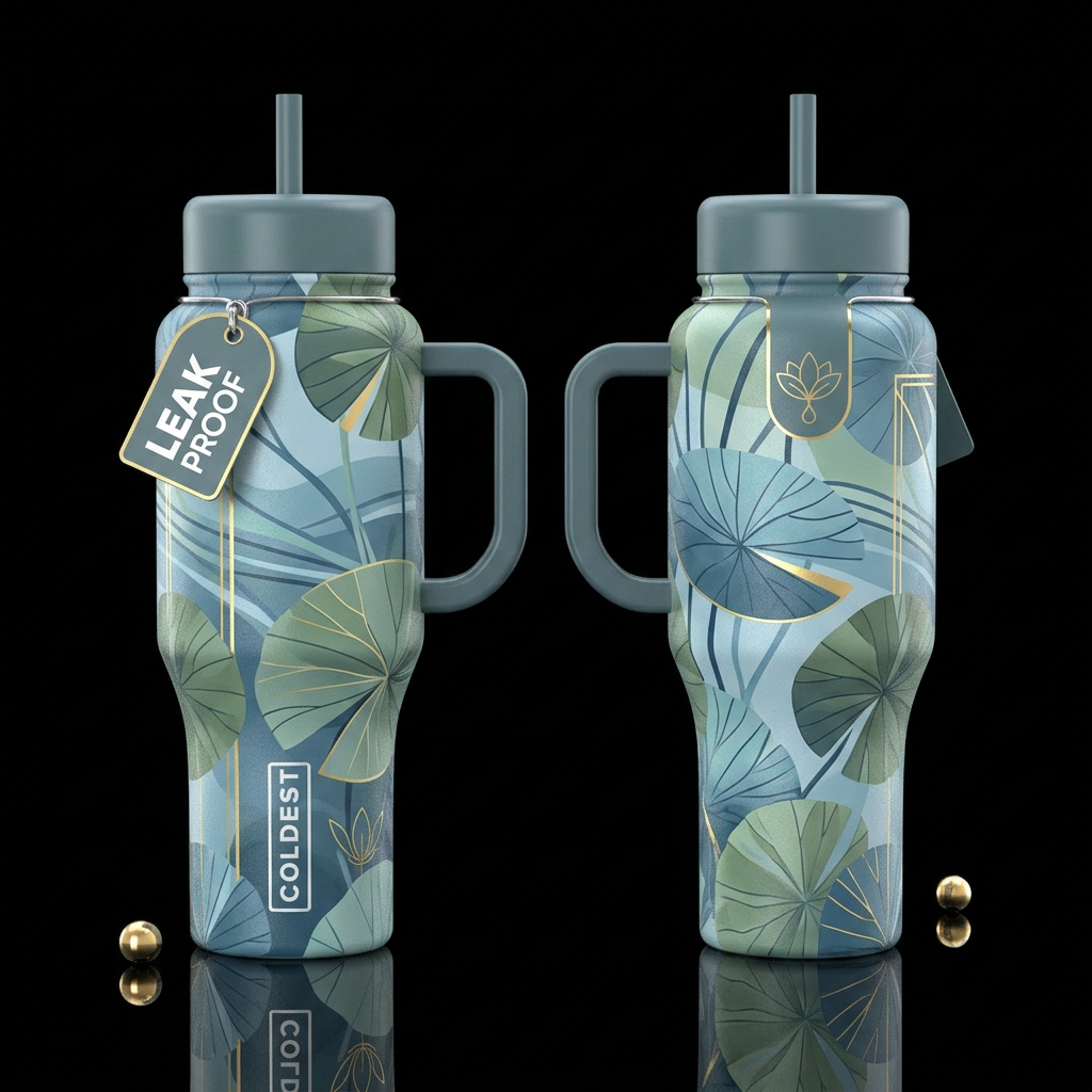 please show both the front and back of the bottle,... water bottle design