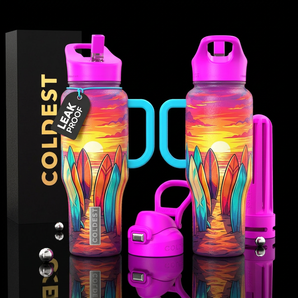 please show both the front and back of the bottle,... water bottle design