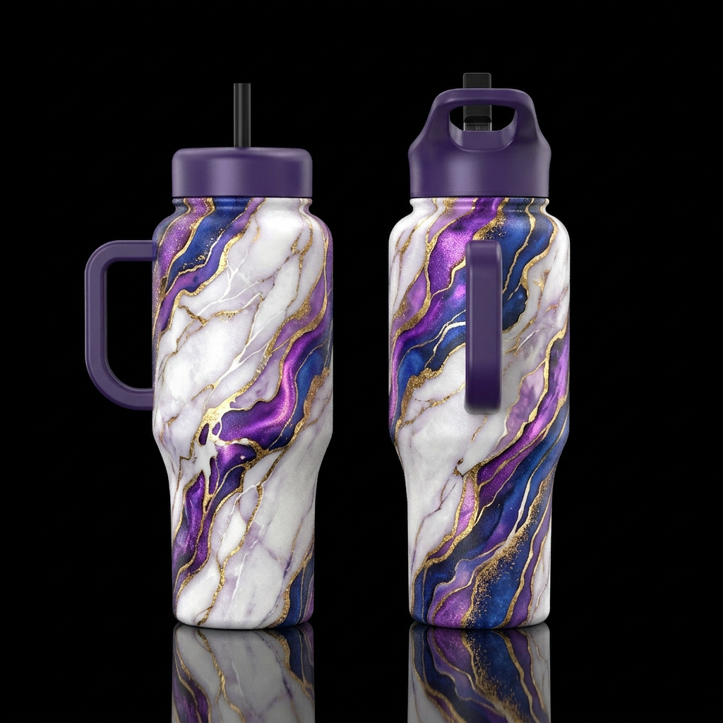 please show both the front and back of the bottle,... water bottle design