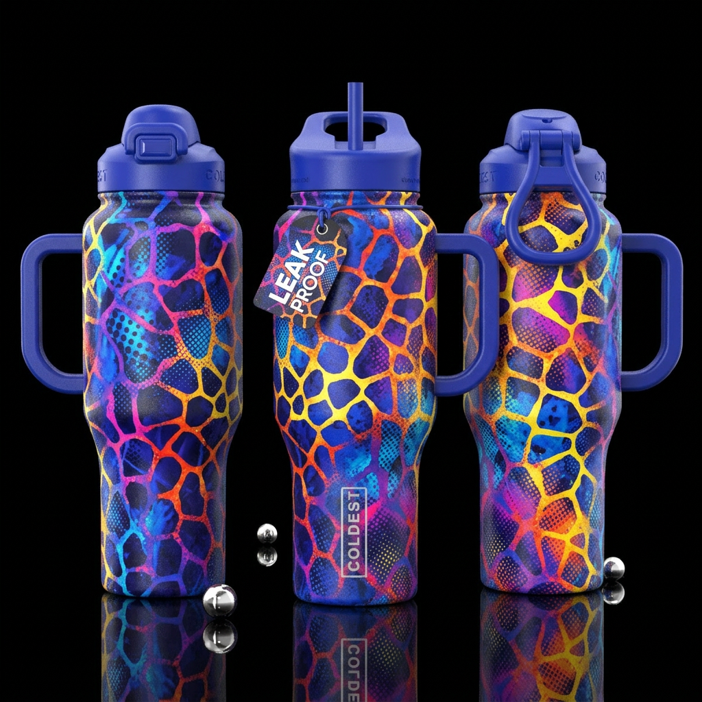 please show both the front and back of the bottle,... water bottle design