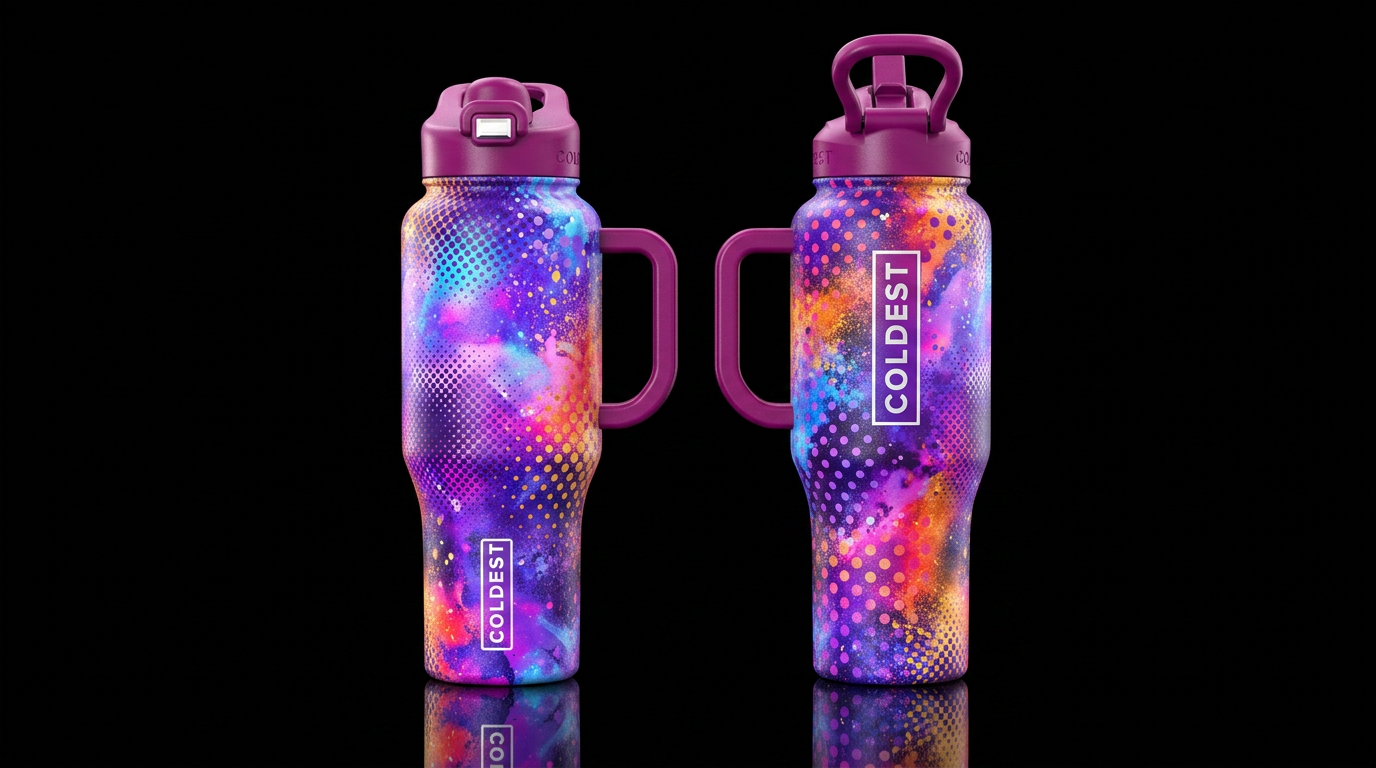 please show both the front and back of the bottle,... water bottle design