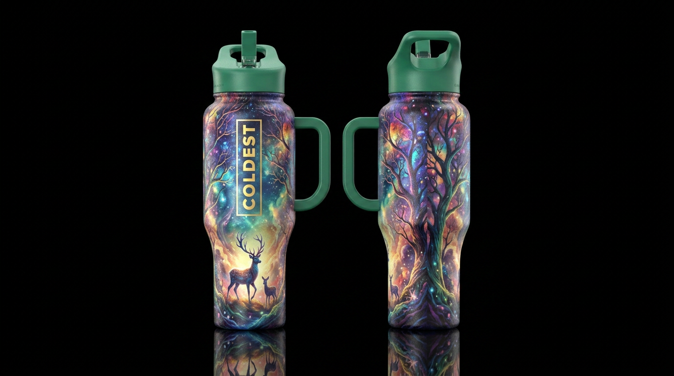 please show both the front and back of the bottle,... water bottle design