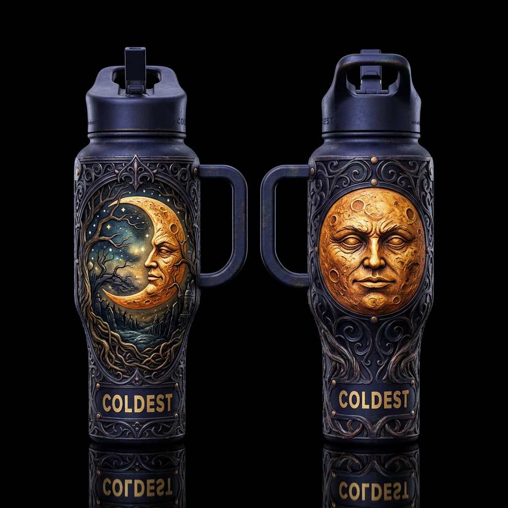 please show both the front and back of the bottle,... water bottle design