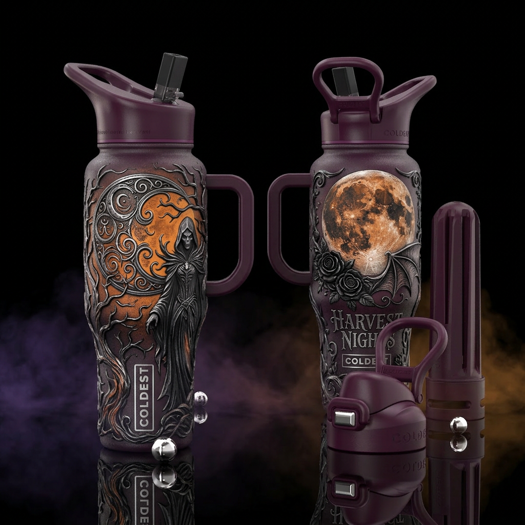 please show both the front and back of the bottle,... water bottle design