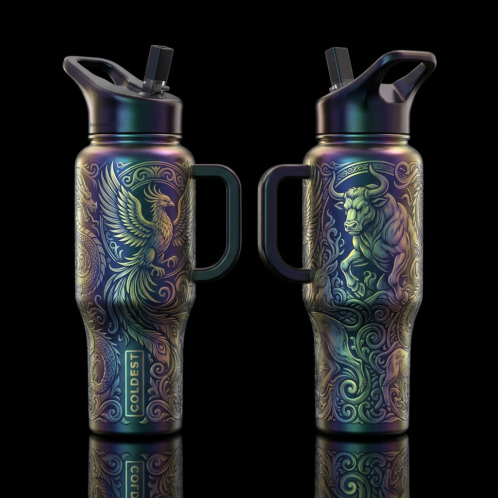 please show both the front and back of the bottle,... water bottle design