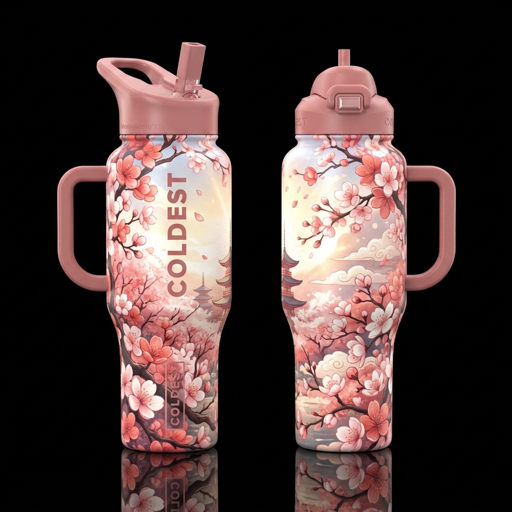 please show both the front and back of the bottle,... water bottle design
