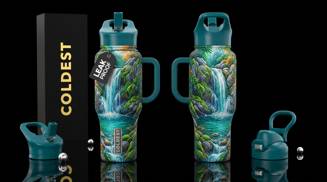 please show both the front and back of the bottle,... water bottle design