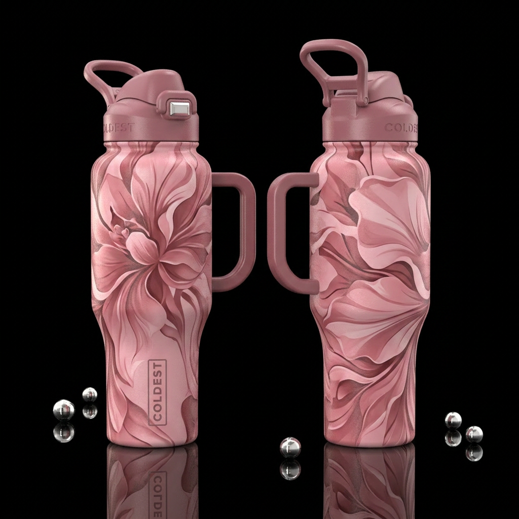 please show both the front and back of the bottle,... water bottle design
