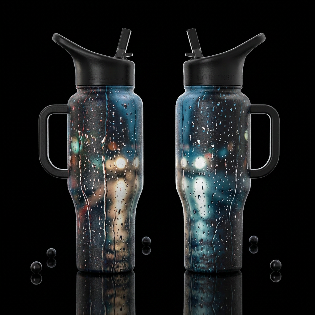 please show both the front and back of the bottle,... water bottle design
