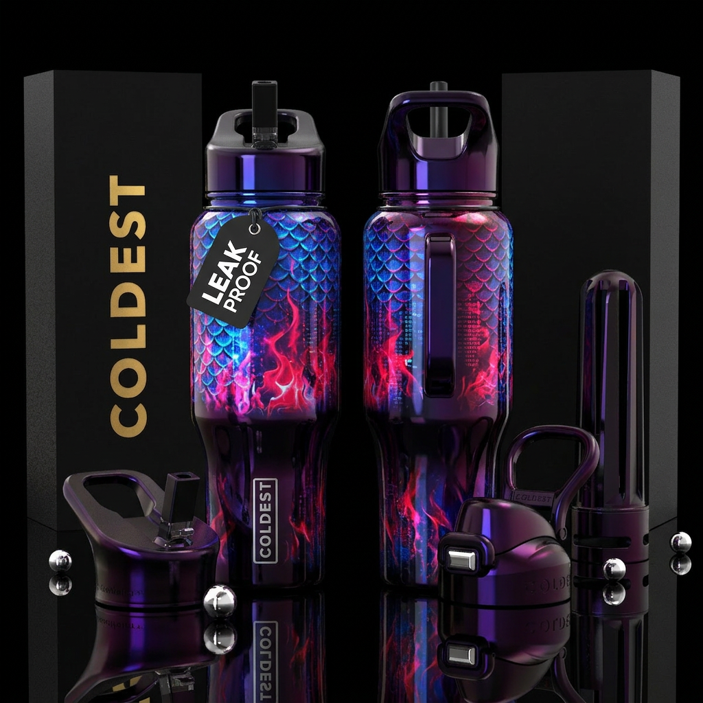 please show both the front and back of the bottle,... water bottle design