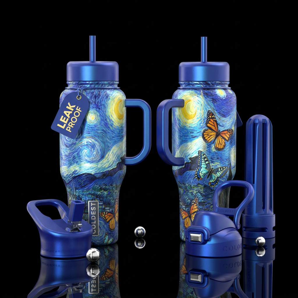please show both the front and back of the bottle,... water bottle design