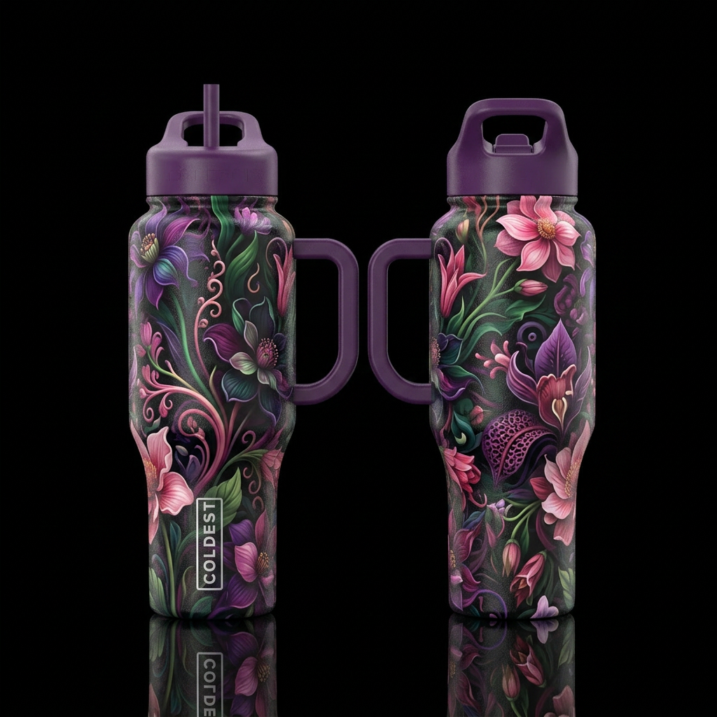 please show both the front and back of the bottle,... water bottle design