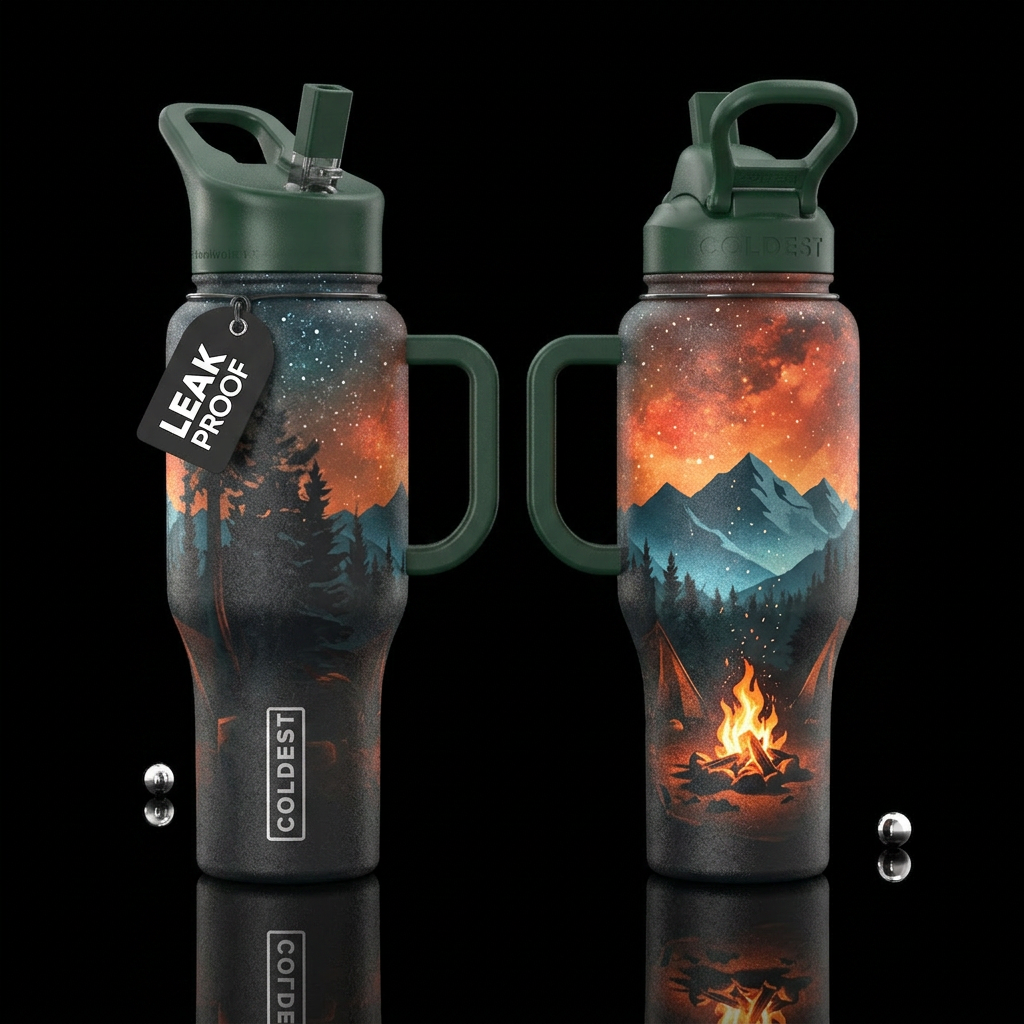 please show both the front and back of the bottle,... water bottle design
