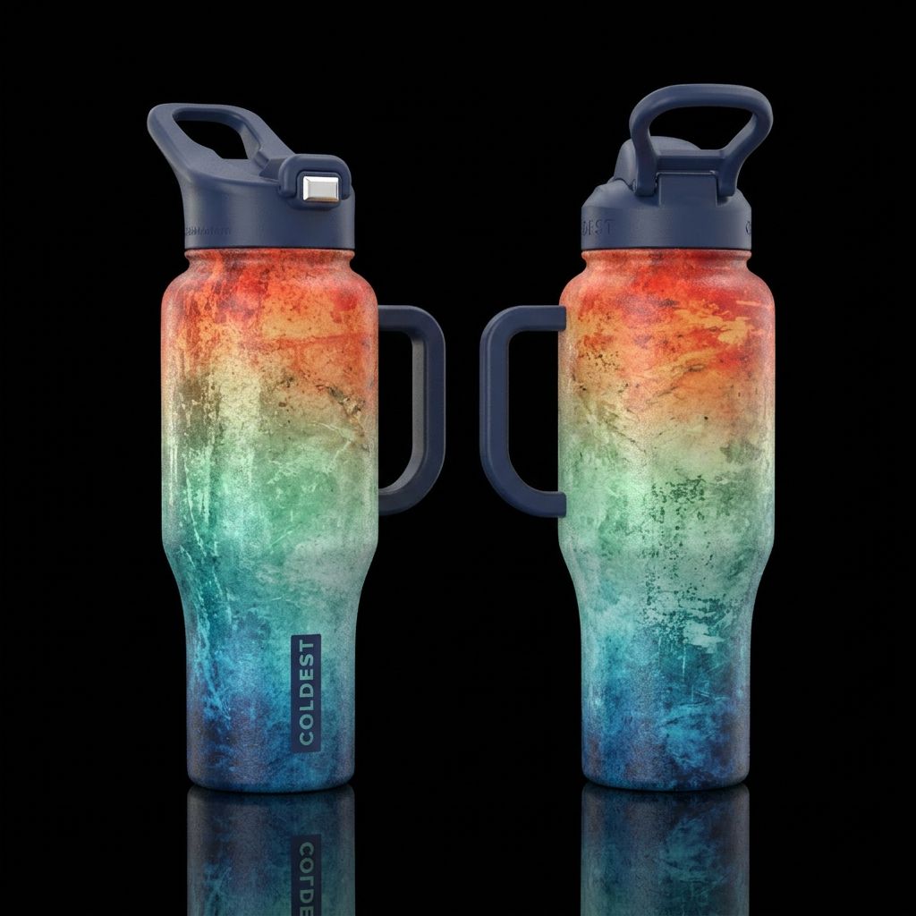 please show both the front and back of the bottle,... water bottle design