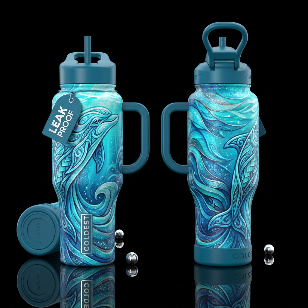 please show both the front and back of the bottle,... water bottle design