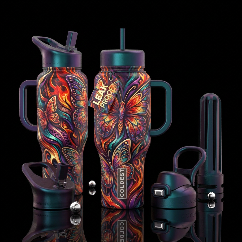 please show both the front and back of the bottle,... water bottle design