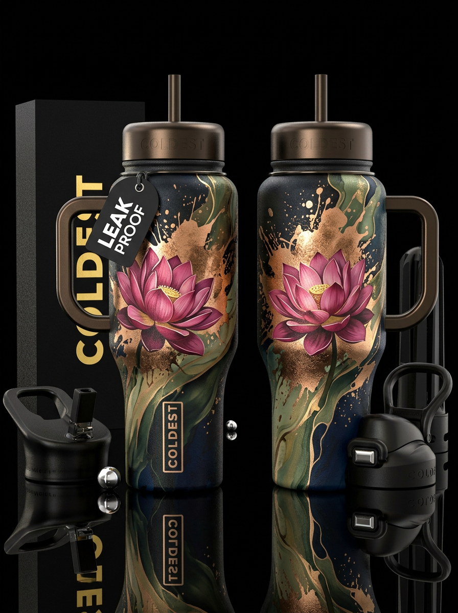 please show both the front and back of the bottle,... water bottle design