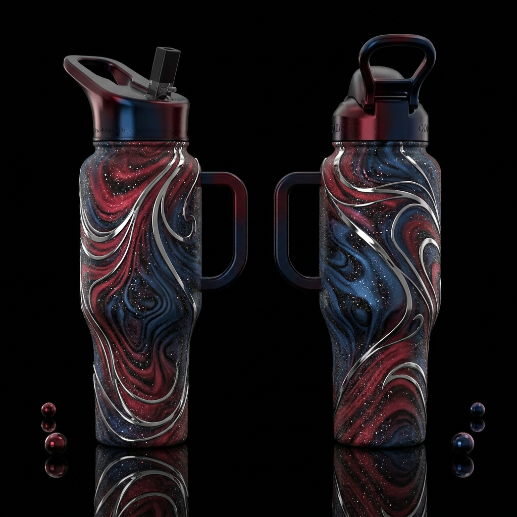 please show both the front and back of the bottle,... water bottle design