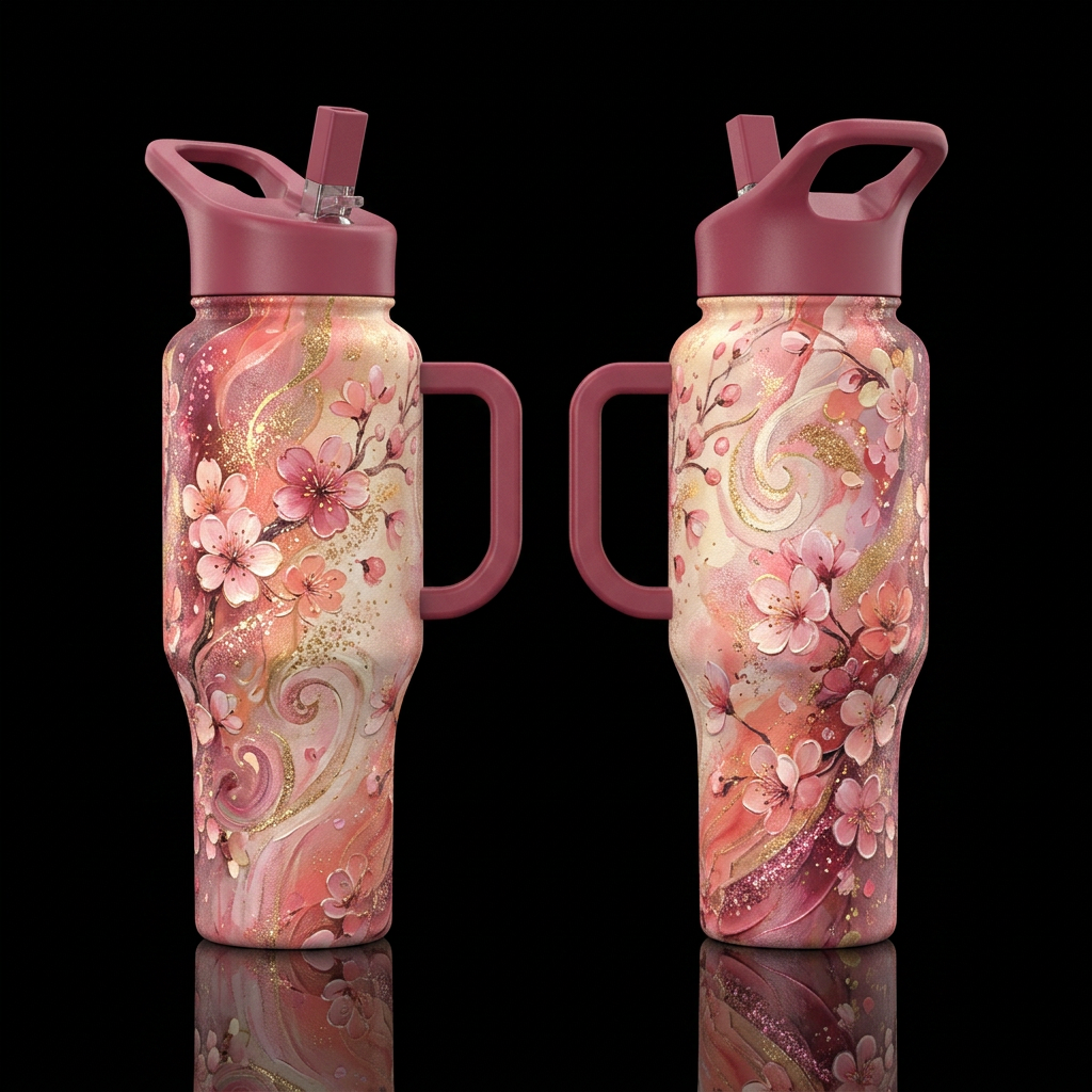Painted Blossom Swirl water bottle design