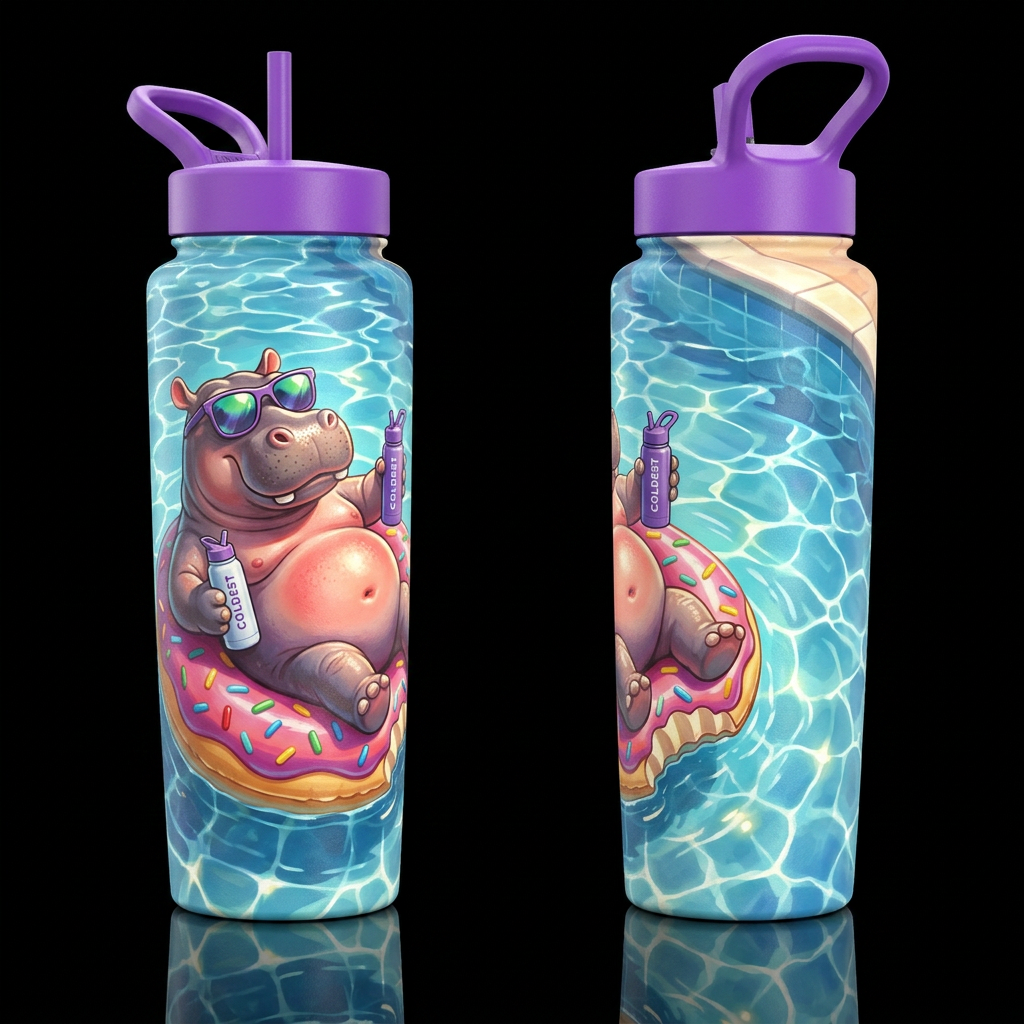 please show both the front and back of the bottle,... water bottle design