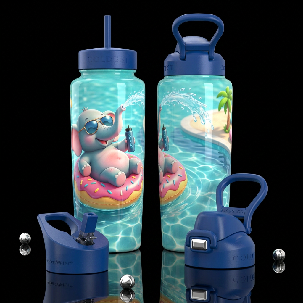 please show both the front and back of the bottle,... water bottle design