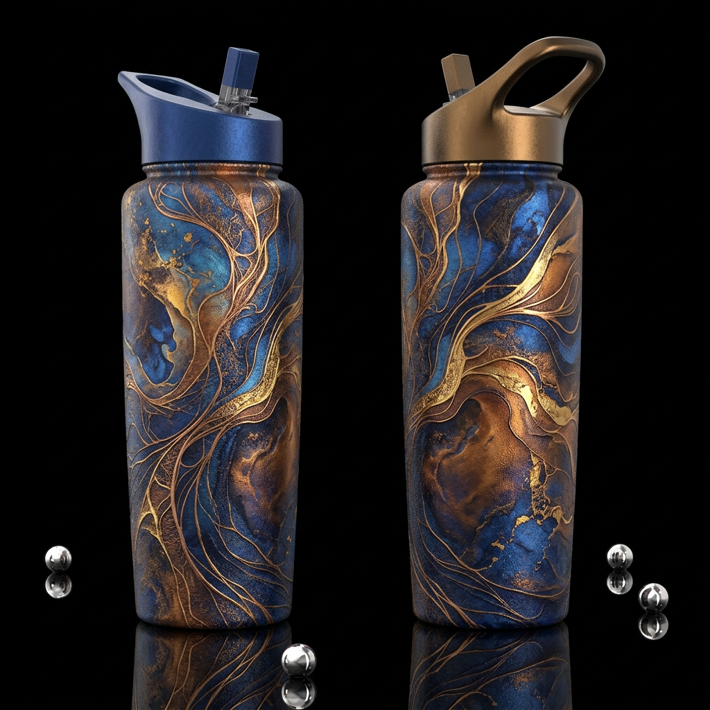 please show both the front and back of the bottle,... water bottle design