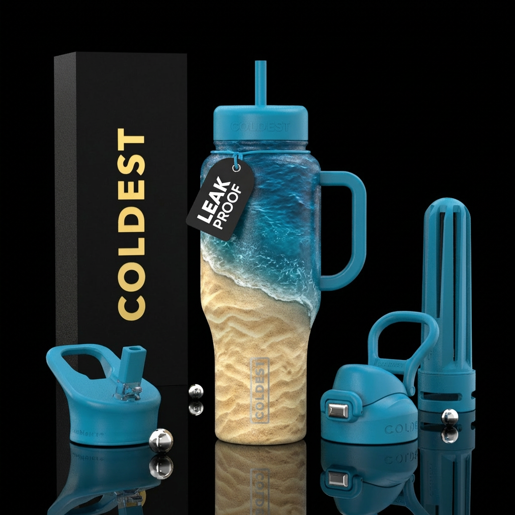 Sand beach ocean blue water bottle design