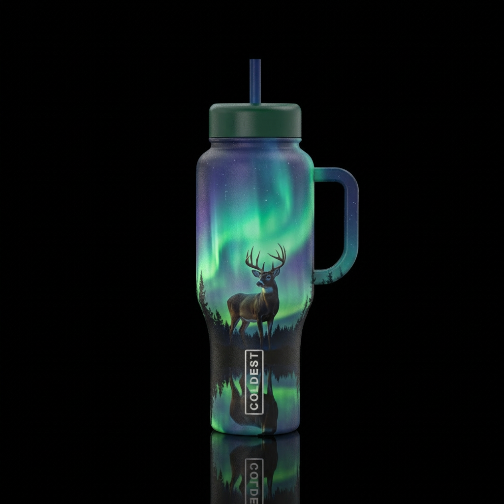 Northern lights edge of woods 10 point buck water bottle design